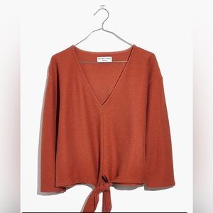 Madewell Texture & Thread ~ 3/4 sleeve, Front Tie, Cropped, V-Neck, Textured Top